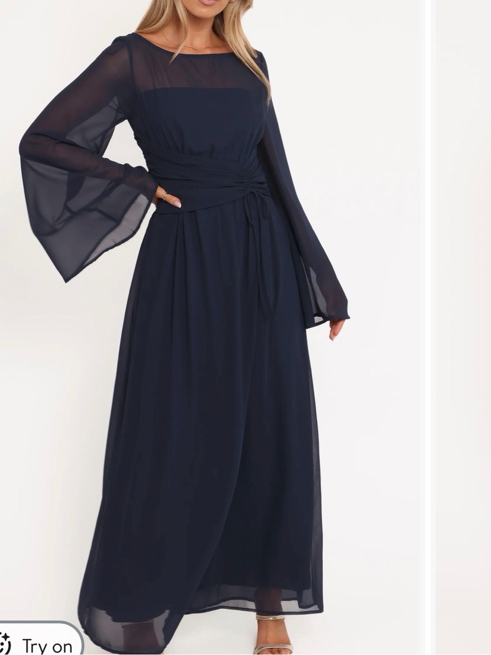 Petal & Pup Navy Chiffon Maxi Dress with Bell Sleeves